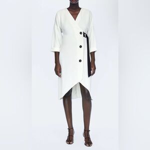 Zara White Asymmetrical Dress with Black Accents